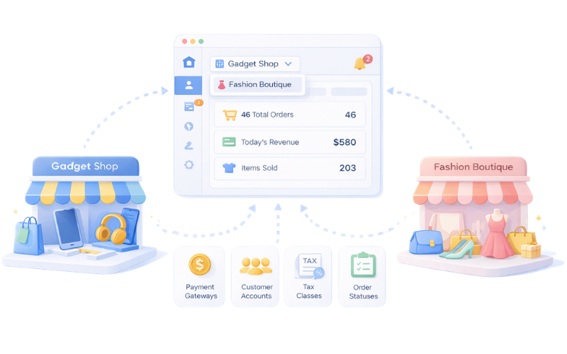 Separate stores, one admin