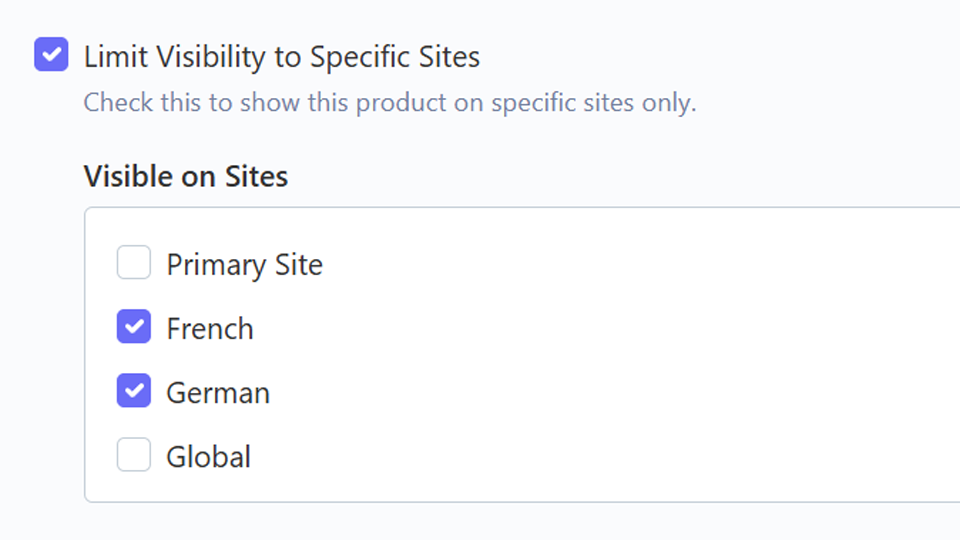 Per-site product visibility