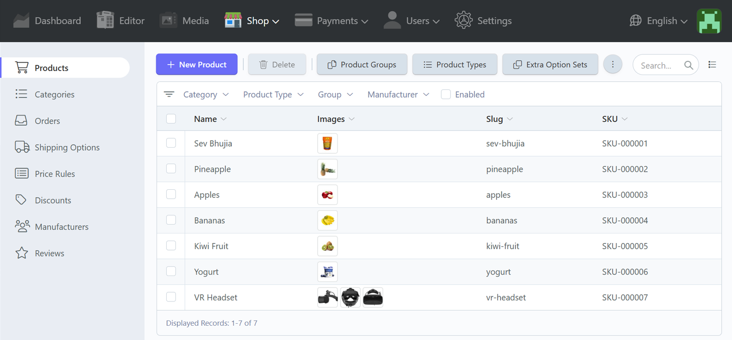 Product management admin panel